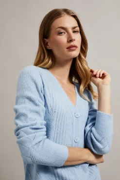 Swetry Niebieskie|Swetry Casual>Moodo Ażurowy kardigan błękitny