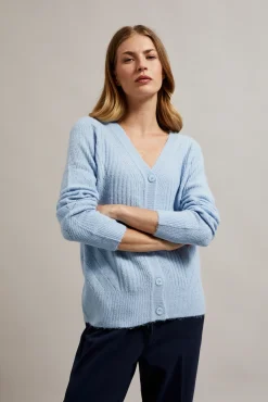 Swetry Niebieskie|Swetry Casual>Moodo Ażurowy kardigan błękitny