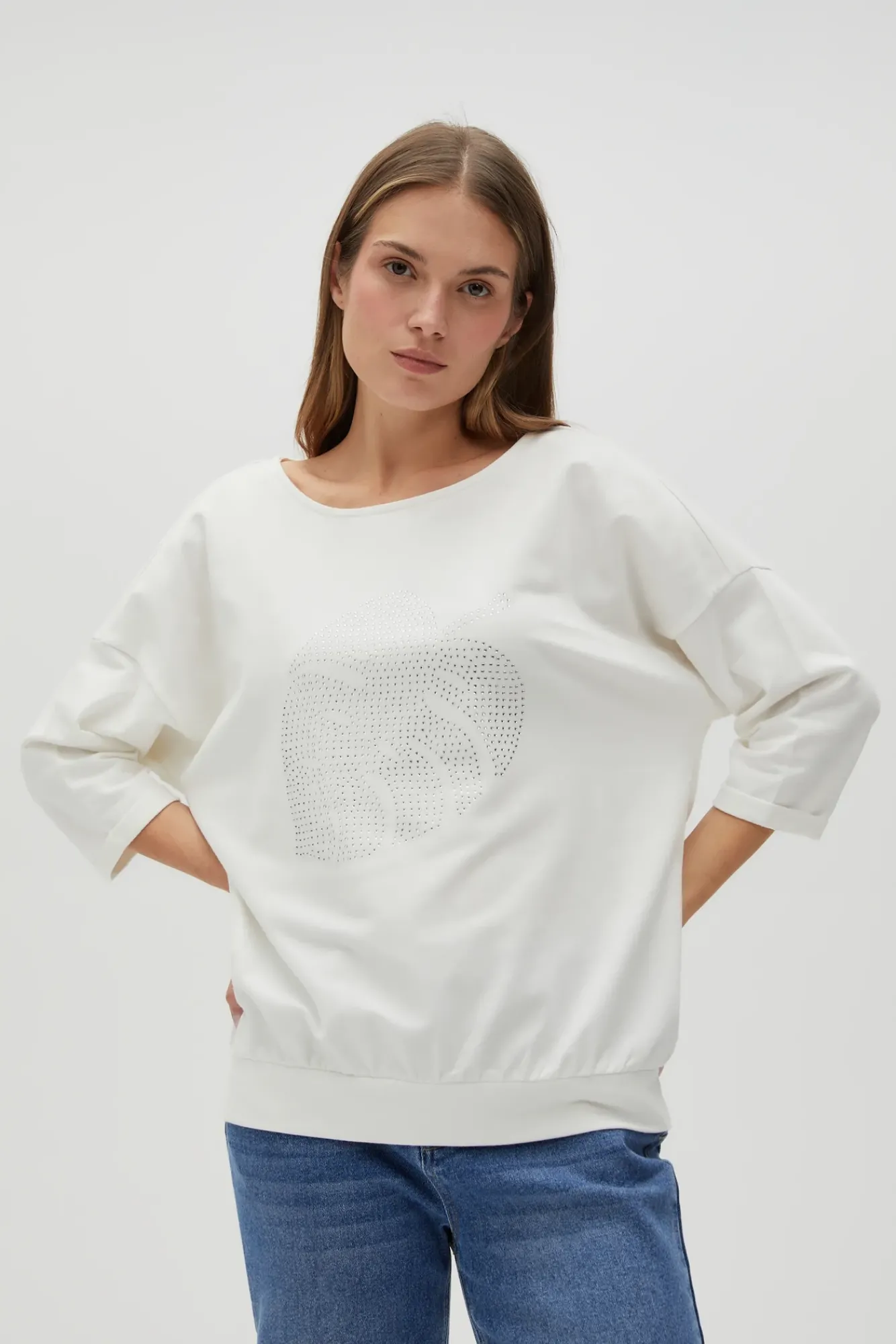 Bluzy Wiosenne|Bluzy Damskie Sportowe>Moodo Bawełniana bluza z rękawami 3/4 biała