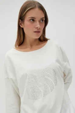 Bluzy Wiosenne|Bluzy Damskie Sportowe>Moodo Bawełniana bluza z rękawami 3/4 biała