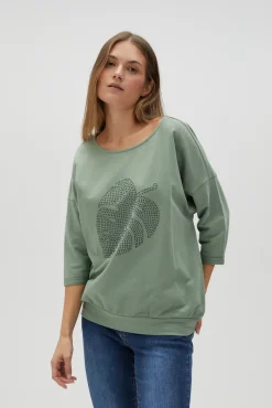 Bluzy Wiosenne|Bluzy Damskie Sportowe>Moodo Bawełniana bluza z rękawami 3/4 oliwkowa