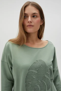 Bluzy Wiosenne|Bluzy Damskie Sportowe>Moodo Bawełniana bluza z rękawami 3/4 oliwkowa