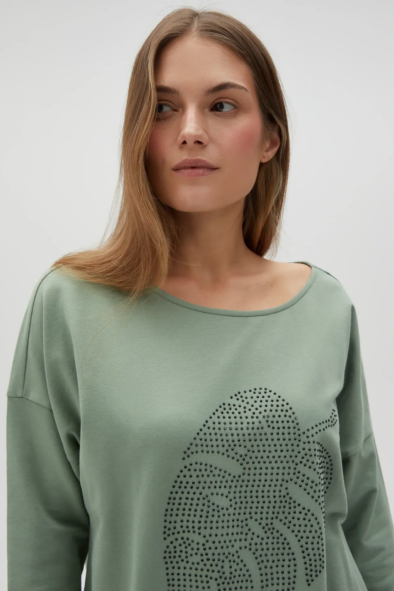 Bluzy Wiosenne|Bluzy Damskie Sportowe>Moodo Bawełniana bluza z rękawami 3/4 oliwkowa