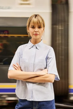 Koszule Z Kołnierzykiem|Koszule Casual>Moodo Bawełniana koszula w paski błękitna