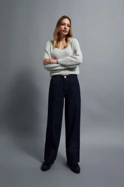 Jeansy Dzwony|Jeansy Z Wysokim Stanem>Moodo Bawełniane jeansy wide leg granatowe