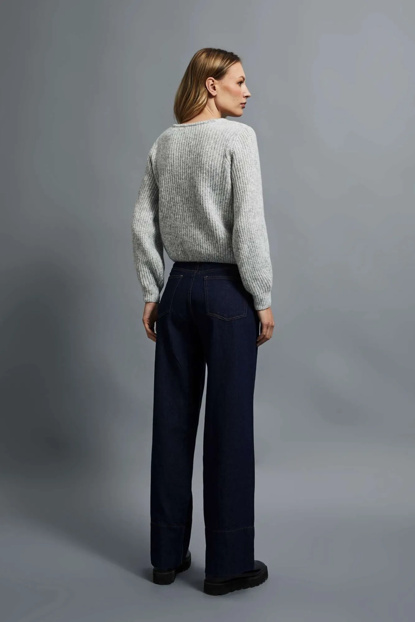 Jeansy Dzwony|Jeansy Z Wysokim Stanem>Moodo Bawełniane jeansy wide leg granatowe