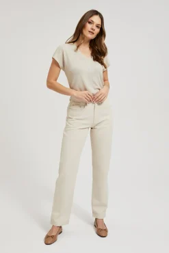 Jeansy Proste|Jeansy Regular Fit>Moodo Bawełniane jeansy z prostą nogawką beżowe