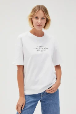 Bluzki Biale|Bluzki Bawełniane>Moodo Bawełniany biały t-shirt z napisem
