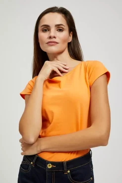 Bluzki Bawełniane|Bluzki Z Krótkim Rękawem>Moodo Bawełniany t-shirt bez wzorów pomarańczowy