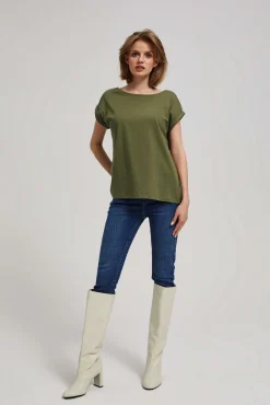 Bluzki Bawełniane|Bluzki Zielone>Moodo Bawełniany t-shirt oliwkowy