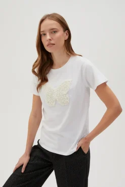 Bluzki Biale|Bluzki Bawełniane>Moodo Bawełniany t-shirt z aplikacją biały