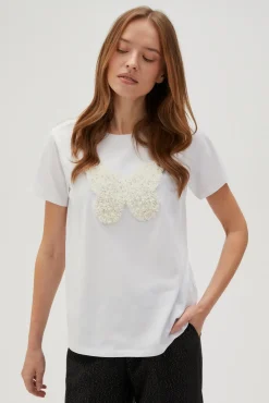 Bluzki Biale|Bluzki Bawełniane>Moodo Bawełniany t-shirt z aplikacją biały