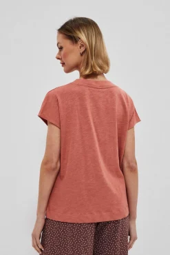 Bluzki Z Dekoltem W Serek|Bluzki Bawełniane>Moodo Bawełniany t-shirt z dekoltem V