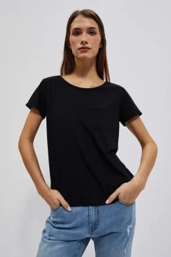 Bluzki Bawełniane|Bluzki Z Krótkim Rękawem>Moodo Bawełniany t-shirt z kieszkonką i krótkimi rękawami czarny