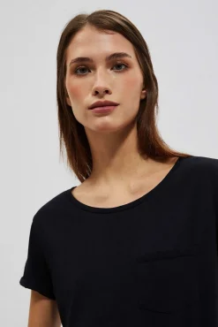 Bluzki Bawełniane|Bluzki Z Krótkim Rękawem>Moodo Bawełniany t-shirt z kieszkonką i krótkimi rękawami czarny