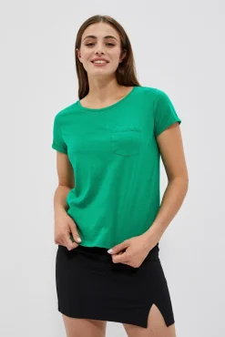 Bluzki Bawełniane|Bluzki Na Lato>Moodo Bawełniany t-shirt z kieszkonką zielony