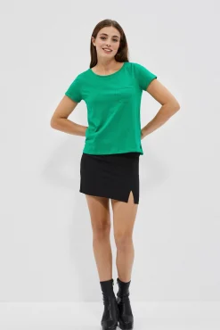 Bluzki Bawełniane|Bluzki Na Lato>Moodo Bawełniany t-shirt z kieszkonką zielony