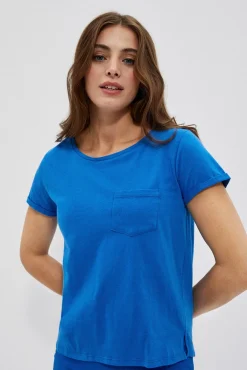 Bluzki Bawełniane|Bluzki Z Krótkim Rękawem>Moodo Bawełniany t-shirt z kieszkonką niebieski