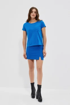 Bluzki Bawełniane|Bluzki Z Krótkim Rękawem>Moodo Bawełniany t-shirt z kieszkonką niebieski