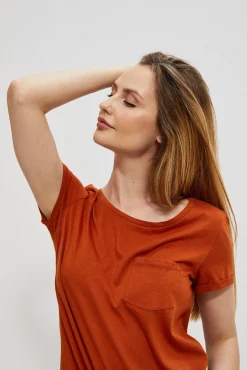 Bluzki Bawełniane|Bluzki Z Krótkim Rękawem>Moodo Bawełniany t-shirt z kieszkonką brązowy