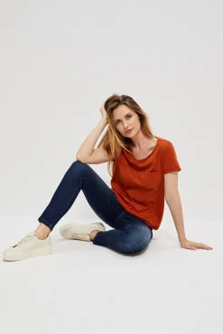 Bluzki Bawełniane|Bluzki Z Krótkim Rękawem>Moodo Bawełniany t-shirt z kieszkonką brązowy