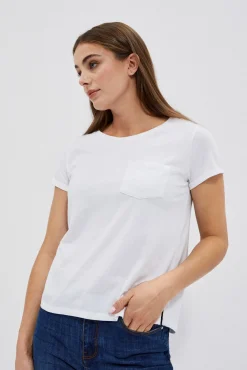 Bluzki Biale|Bluzki Bawełniane>Moodo Bawełniany t-shirt z kieszkonką biały