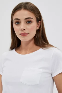 Bluzki Biale|Bluzki Bawełniane>Moodo Bawełniany t-shirt z kieszkonką biały