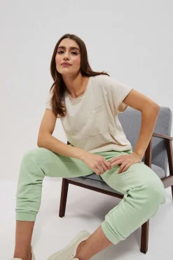 Bluzki Bawełniane|Bluzki Z Krótkim Rękawem>Moodo Bawełniany t-shirt z kieszonką beżowy