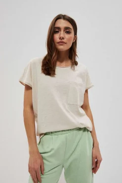 Bluzki Bawełniane|Bluzki Z Krótkim Rękawem>Moodo Bawełniany t-shirt z kieszonką beżowy