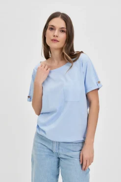 Bluzki Bawełniane|Bluzki Z Krótkim Rękawem>Moodo Bawełniany t-shirt z kieszonką błękitny