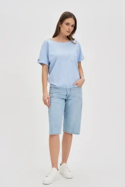 Bluzki Bawełniane|Bluzki Z Krótkim Rękawem>Moodo Bawełniany t-shirt z kieszonką błękitny