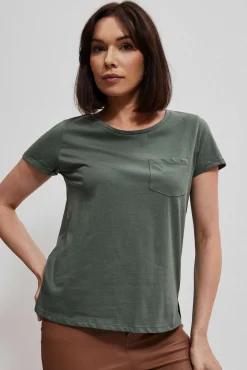 Bluzki Bawełniane|Bluzki Z Krótkim Rękawem>Moodo Bawełniany t-shirt z krótkimi rękawami i kieszkonką oliwkowy