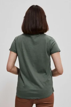 Bluzki Bawełniane|Bluzki Z Krótkim Rękawem>Moodo Bawełniany t-shirt z krótkimi rękawami i kieszkonką oliwkowy