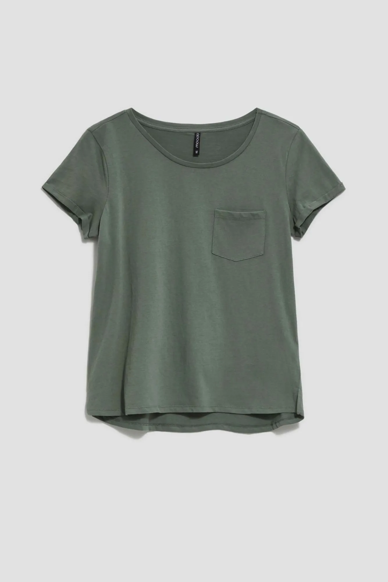Bluzki Bawełniane|Bluzki Z Krótkim Rękawem>Moodo Bawełniany t-shirt z krótkimi rękawami i kieszkonką oliwkowy