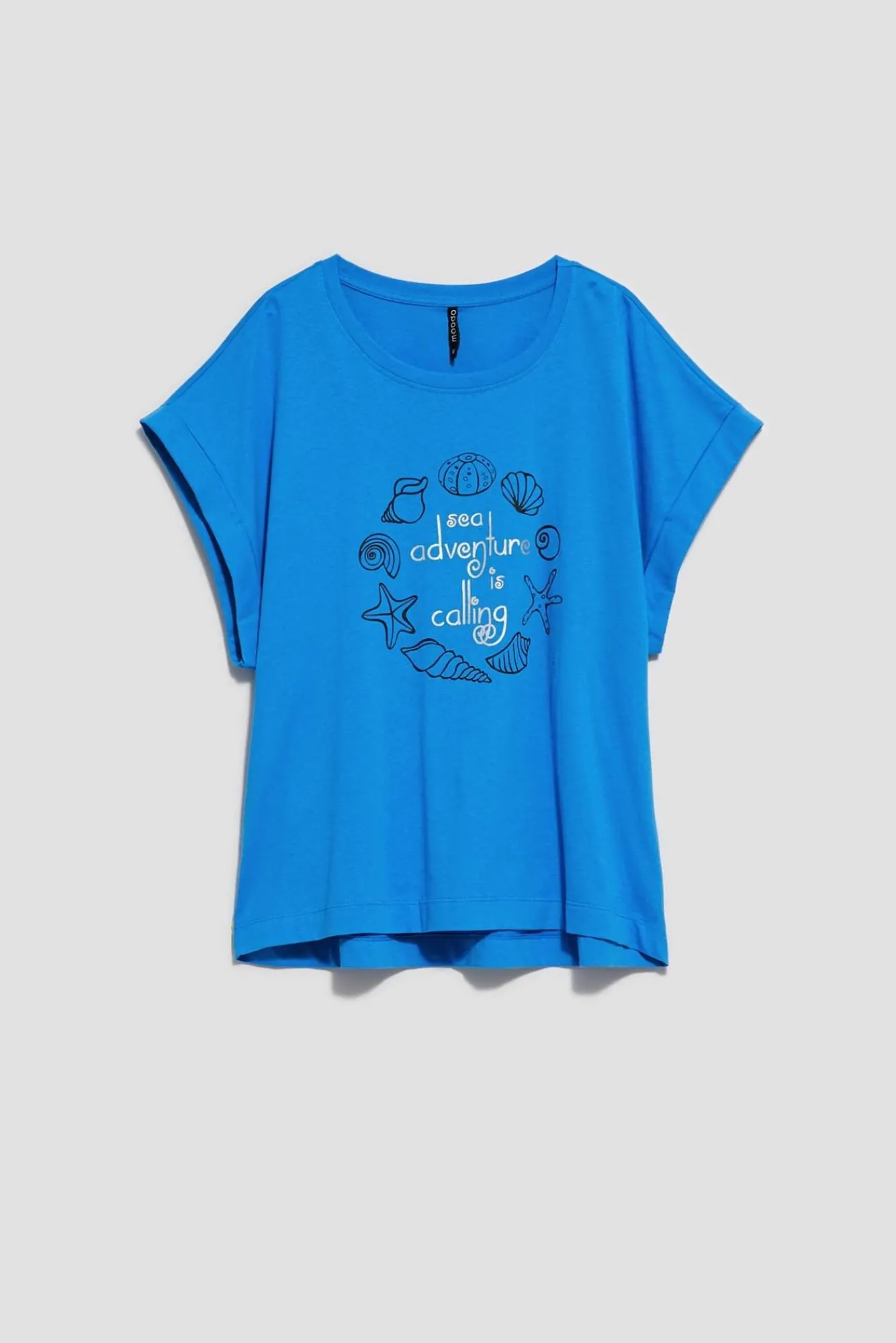 Bluzki Bawełniane|Bluzki Z Krótkim Rękawem>Moodo Bawełniany t-shirt z nadrukiem lazurowy