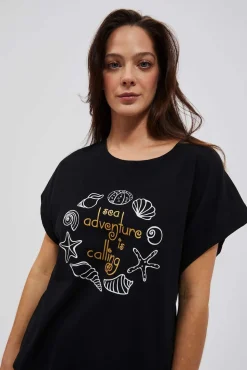 Bluzki Bawełniane|Bluzki Z Krótkim Rękawem>Moodo Bawełniany t-shirt z nadrukiem czarny