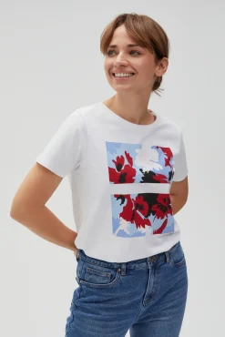 Bluzki Biale|Bluzki Bawełniane>Moodo Bawełniany t-shirt z nadrukiem biały