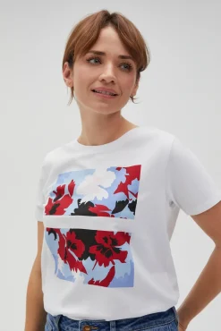 Bluzki Biale|Bluzki Bawełniane>Moodo Bawełniany t-shirt z nadrukiem biały