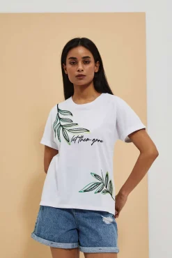Bluzki Biale|Bluzki Bawełniane>Moodo Bawełniany t-shirt z napisem "let them grow" biały