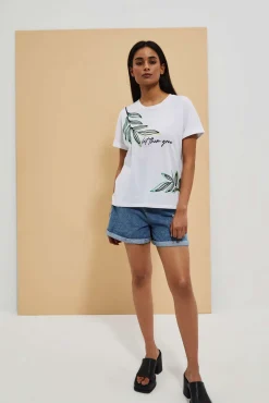 Bluzki Biale|Bluzki Bawełniane>Moodo Bawełniany t-shirt z napisem "let them grow" biały