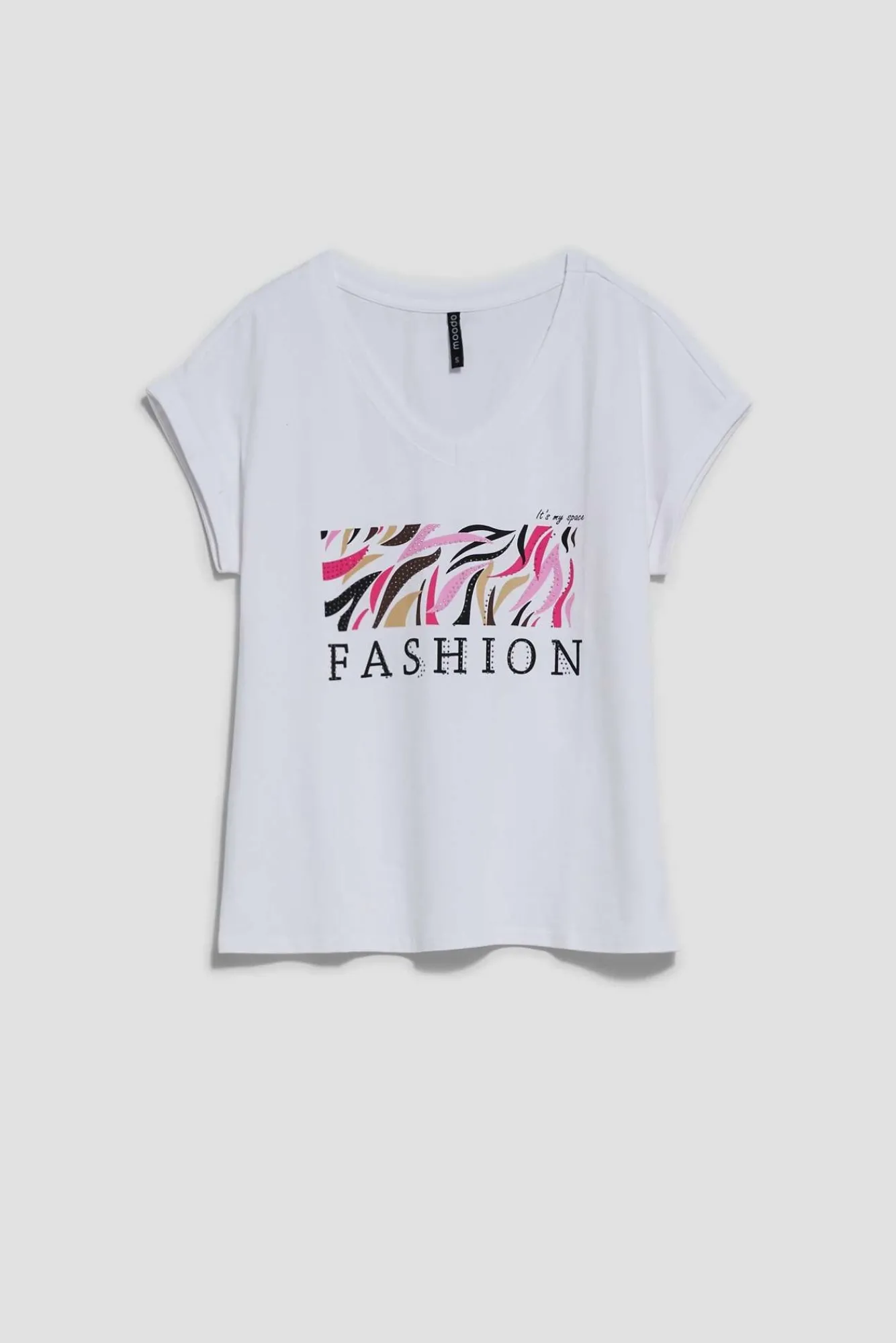Bluzki Biale|Bluzki Z Dekoltem W Serek>Moodo Bawełniany t-shirt z napisem biały