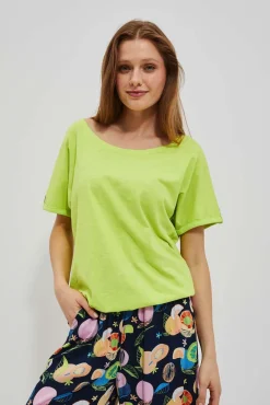 Bluzki Bawełniane|Bluzki Z Krótkim Rękawem>Moodo Bawełniany t-shirt z okrągłym dekoltem i szerokimi krótkimi rękawami neonowy