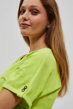 Bluzki Bawełniane|Bluzki Z Krótkim Rękawem>Moodo Bawełniany t-shirt z okrągłym dekoltem i szerokimi krótkimi rękawami neonowy