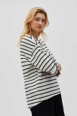 Bluzy Wiosenne|Bluzy Damskie Bez Kaptura>Moodo Bluza oversize w paski biało-czarna