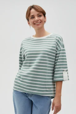 Bluzy Wiosenne|Bluzy Damskie Krótkie>Moodo Bluza oversize w paski z szerokimi rękawami oliwkowa