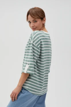 Bluzy Wiosenne|Bluzy Damskie Krótkie>Moodo Bluza oversize w paski z szerokimi rękawami oliwkowa
