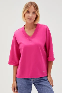 Bluzy Wiosenne|Bluzy Damskie Bez Kaptura>Moodo Bluza oversize z dekoltem w serek fuksjowa