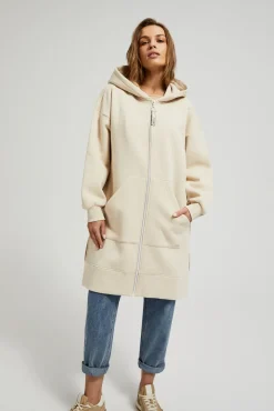 Bluzy Zimowe|Bluzy Damskie Sportowe>Moodo Bluza oversize z kapturem beżowa