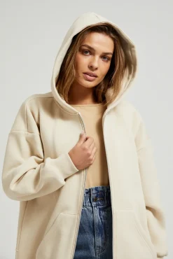 Bluzy Zimowe|Bluzy Damskie Sportowe>Moodo Bluza oversize z kapturem beżowa