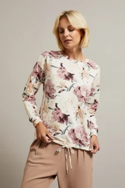 Bluzy Damskie Kolorowe|Bluzy Wiosenne>Moodo Bluza w kwiaty biała